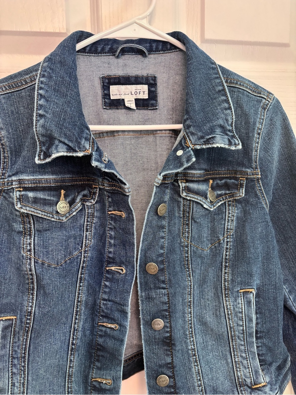 LOFT Indigo Blue Denim Jacket with Button Front - Picture 4 of 11